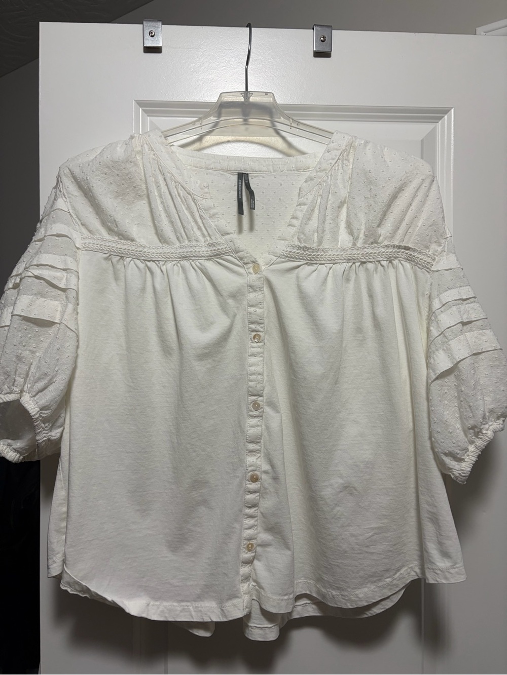 Anthropologie white Button-Front Peasant Blouse